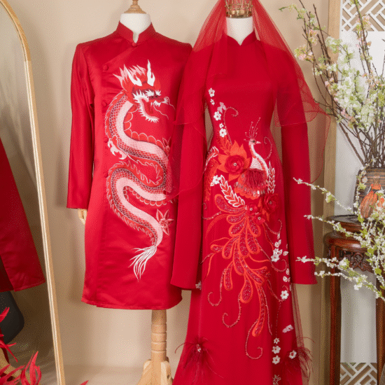 Cặp Áo Dài Cưới Song Phụng Hỷ Sự