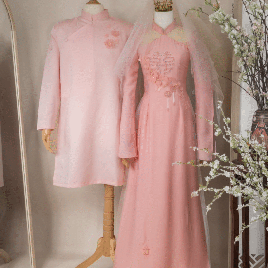 Cặp Áo Dài Hồng Hoa