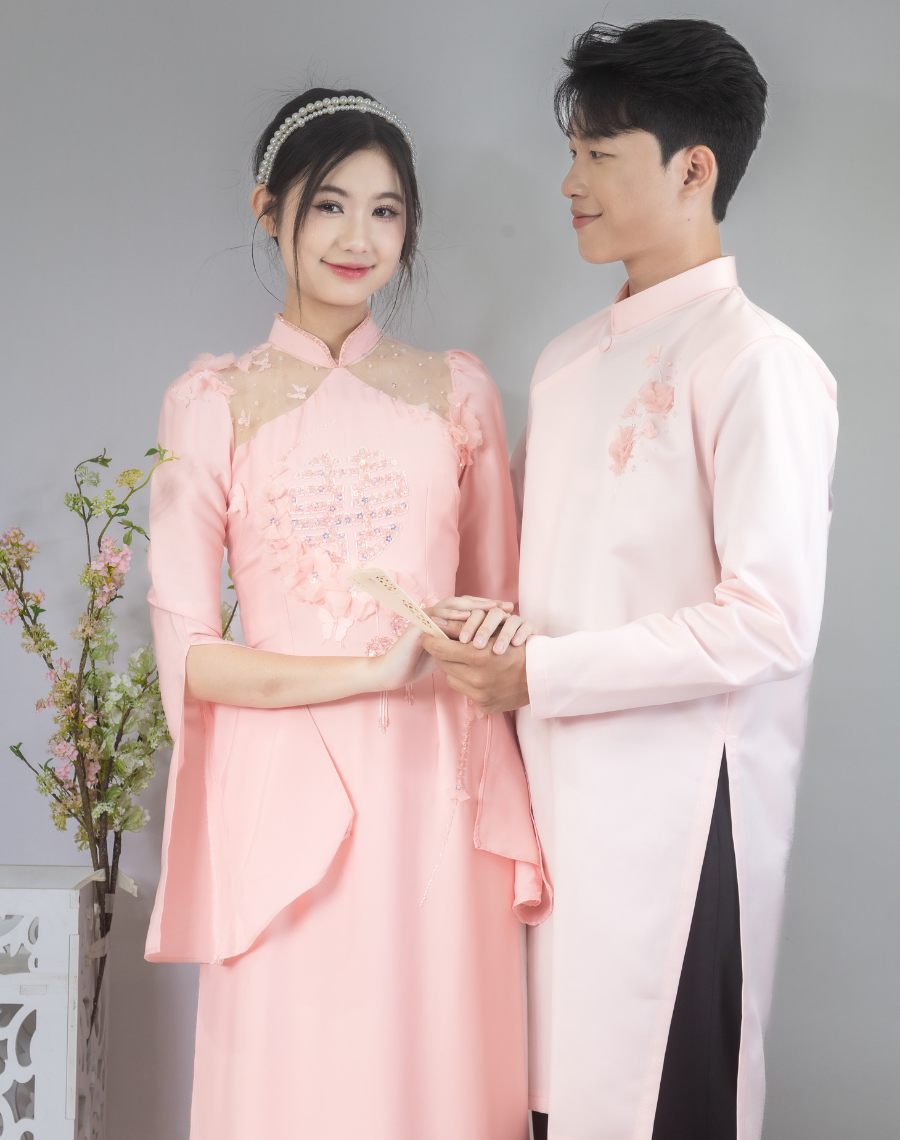Cặp Áo Dài Hồng Hoa - Ảnh 2