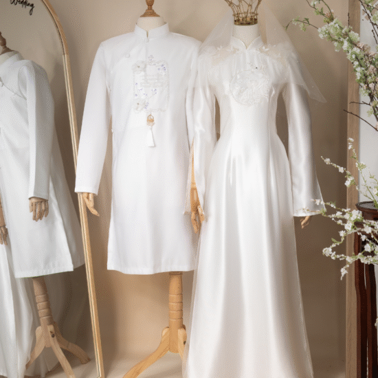 Cặp Áo Dài Trắng Uyên Ương Hòa Hợp