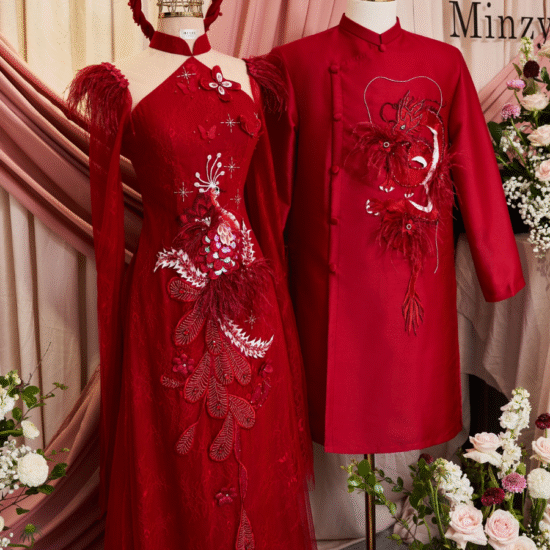 Cặp Áo Dài Cưới Song Phụng Hỷ Sự