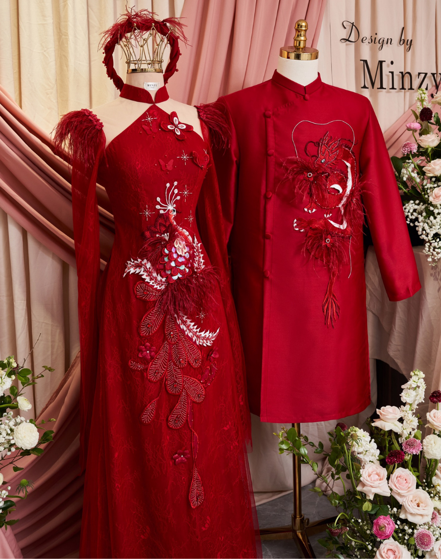 Cặp Áo Dài Cưới Song Phụng Hỷ Sự