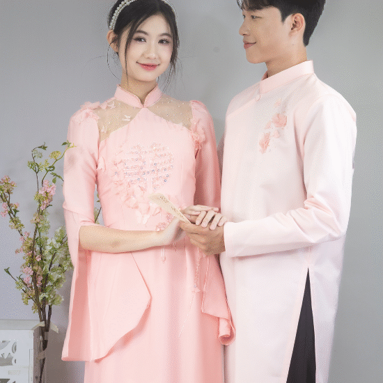 Cặp Áo Dài Hồng Hoa | Mã SP: AD-001