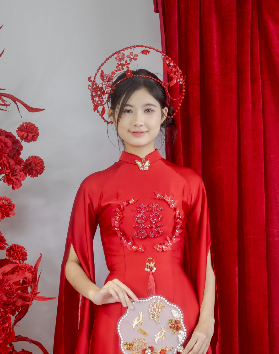 Cặp Áo Dài Đỏ Song Hỷ Tay Xẻ - Ảnh 2