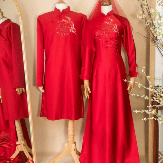 Cặp Áo Dài Đỏ Uyên Ương Giao Duyên