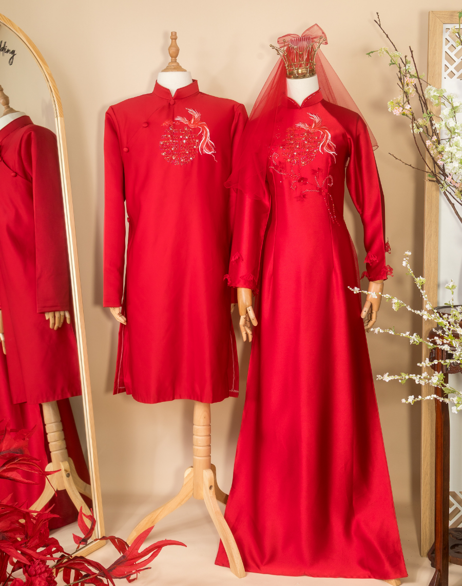 Cặp Áo Dài Đỏ Uyên Ương Giao Duyên