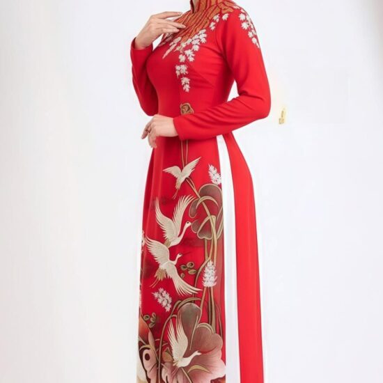 Áo Dài Bà Sui Đỏ Tươi Thêu Hạc Sen Phú Quý | Mã SP: BS-005