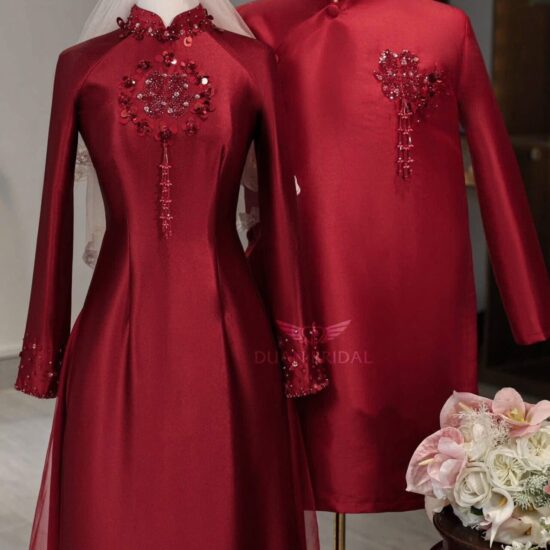 Cặp Áo Dài Đỏ Kim Nguyệt Hỷ | Mã SP: AD-020