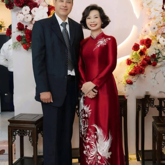 Áo Dài Bà Sui Lụa Đỏ Đô Thêu Hạc Trắng | Mã SP: BS-019