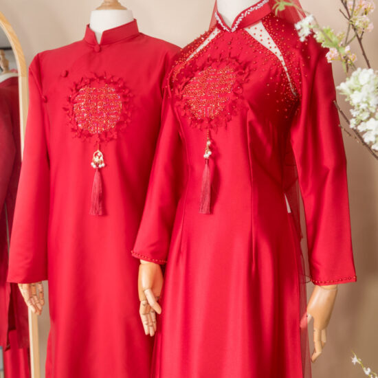 Cặp Áo Dài Cưới Đỏ Hỷ Hoa | Mã SP: AD-011