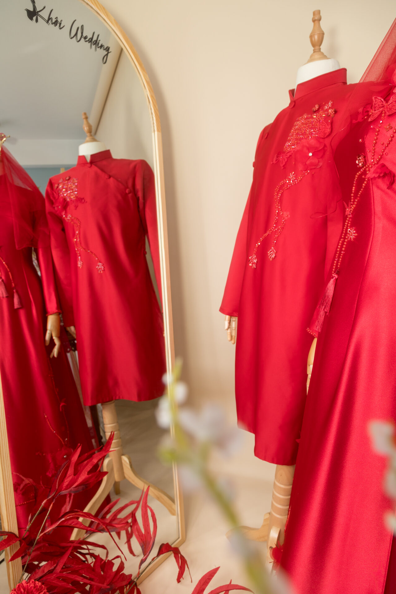 Cặp Áo Dài Cưới Hỷ Lan Đỏ Sang Trọng | Mã SP: AD-009 - Ảnh 5