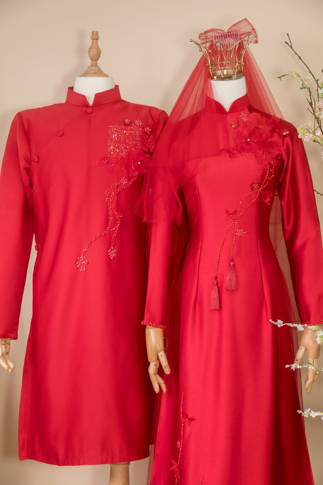 Cặp Áo Dài Cưới Hỷ Lan Đỏ Sang Trọng | Mã SP: AD-009 - Ảnh 3