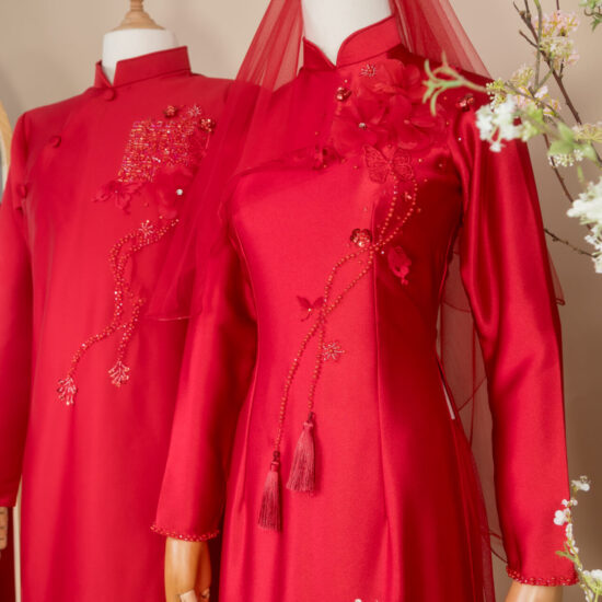 Cặp Áo Dài Cưới Hỷ Lan Đỏ Sang Trọng | Mã SP: AD-009