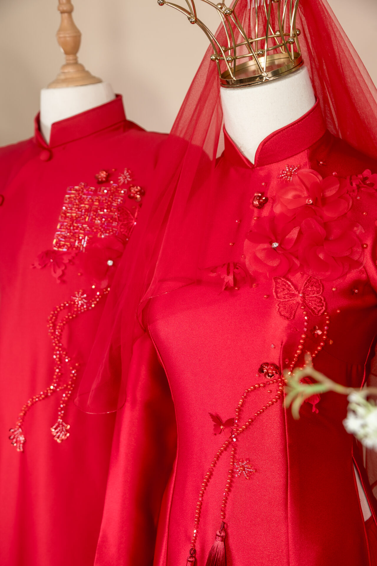 Cặp Áo Dài Cưới Hỷ Lan Đỏ Sang Trọng | Mã SP: AD-009 - Ảnh 2