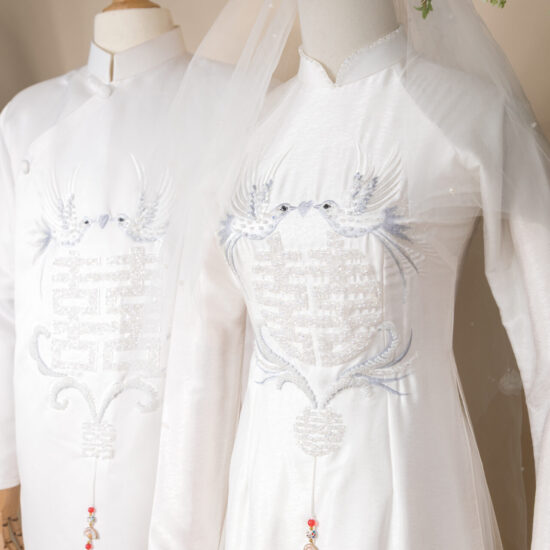 Cặp Áo Dài Trắng Uyên Ương Song Hỷ| Mã SP: AD-014