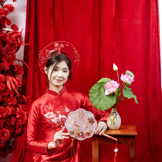 Cặp Áo Dài Đỏ Liên Sen | Mã SP: AD-012