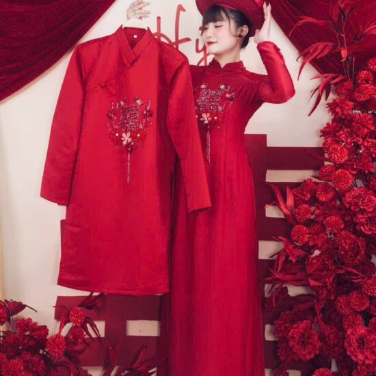 Cặp Áo Dài Đỏ Hỷ Hoa Cao Cấp | Mã SP: AD-008